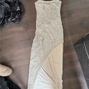 Windsor Silver Sequin Asymmetrical Gown